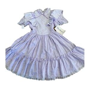 Girls Party Circle Dress Purple 8 Cottagecore Prairie Lace Frilly Flaw 80s NEW